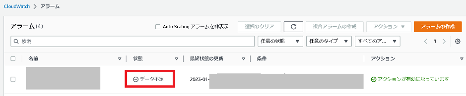 Cloudwatch でデータ不足でアラーム通知されない